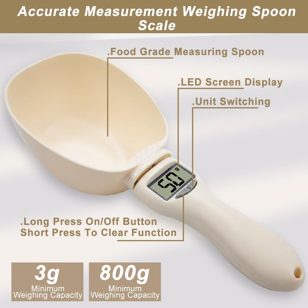 2PCS Digital Measuring Spoon Scale, Adjustable Electronic Measuring Spoon with 2PCS Hooks, Digital Kitchen Scale Spoon with Removable Handle, for Cooking, Baking, Pet Food, Daily Meals