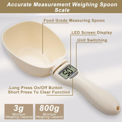 2PCS Digital Measuring Spoon Scale, Adjustable Electronic Measuring Spoon with 2PCS Hooks, Digital Kitchen Scale Spoon with Removable Handle, for Cooking, Baking, Pet Food, Daily Meals