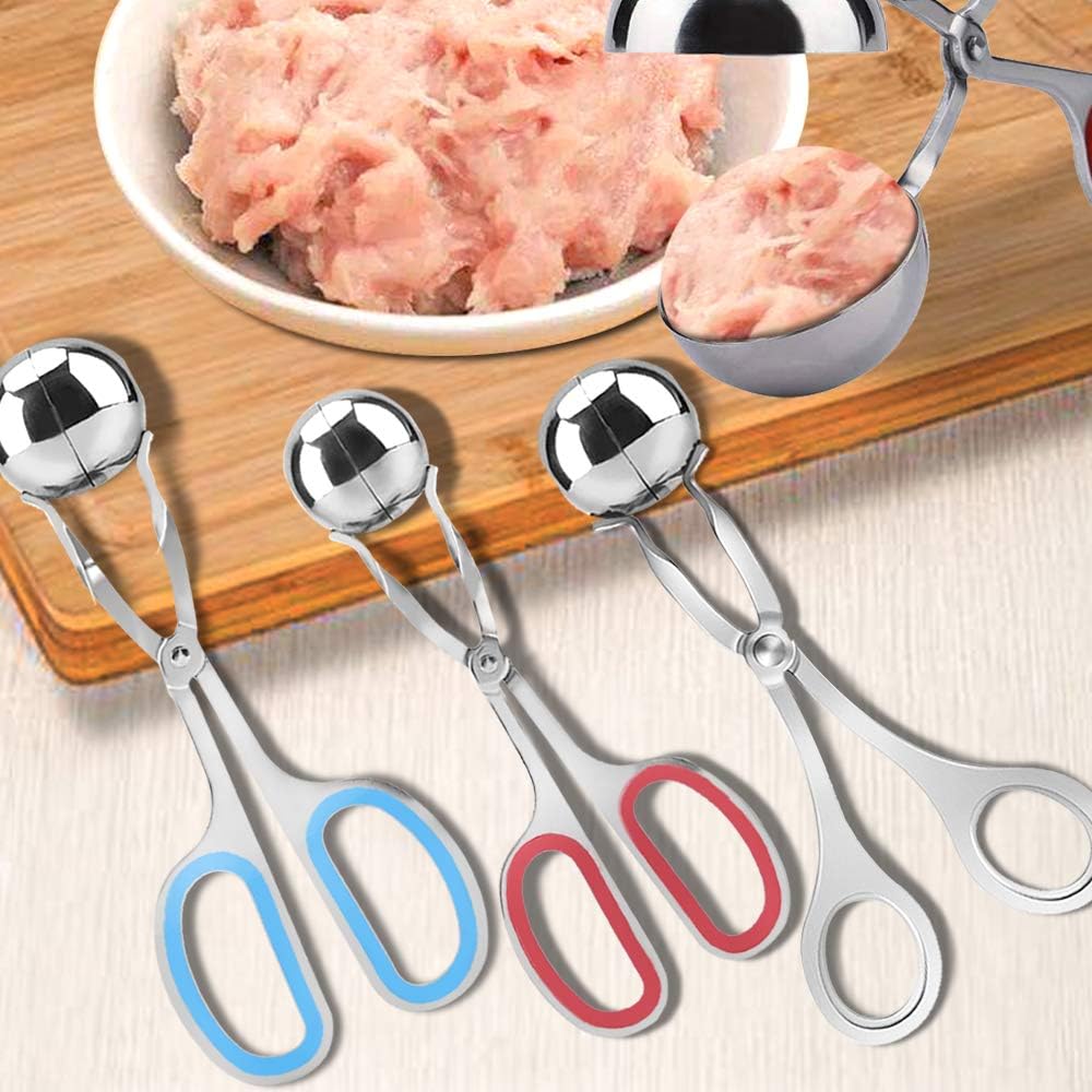 3 Pcs Stainless Steel Meat Ballers, AIFUDA Nonstick Meatball Scoop Ball Maker Ice Tongs for Cake Pop, Ice Cream Scoop, Fruit, Cookie Dough, Melon