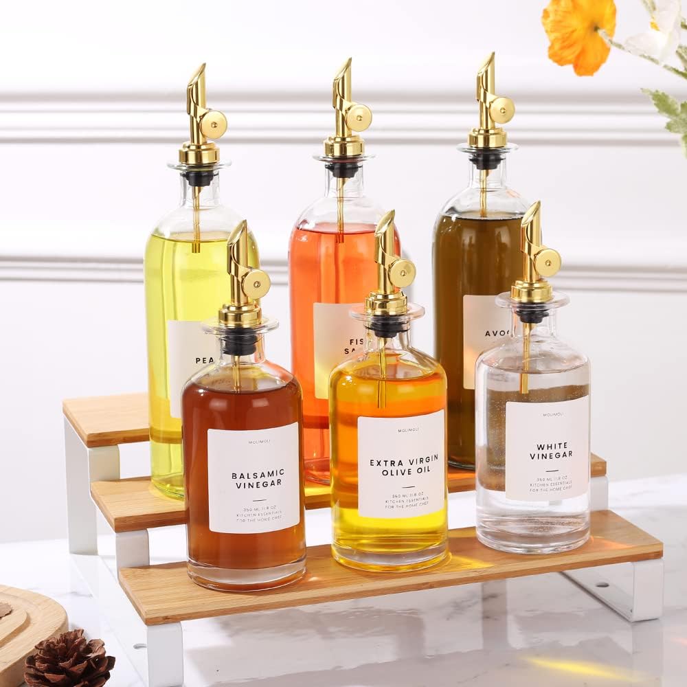 Molimoli - Premium Olive Oil Dispenser Bottles for Kitchen with Pourer - Oil and Vinegar Dispenser Set, Glass Dispenser for Kitchen, Dispenser Bottle of 350ml - Set of 2