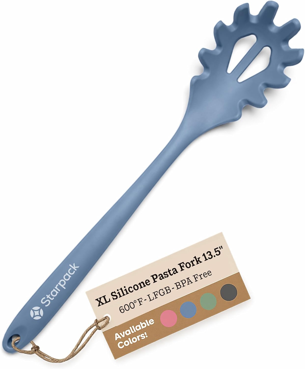 Starpack XL Premium Silicone Pasta Fork (13.5") - Spaghetti Spoons High Heat Resistant to 600°F - Silicone Pasta Spoon Strainer - Server Spoon with Teeth - Server Utensil for Pastas