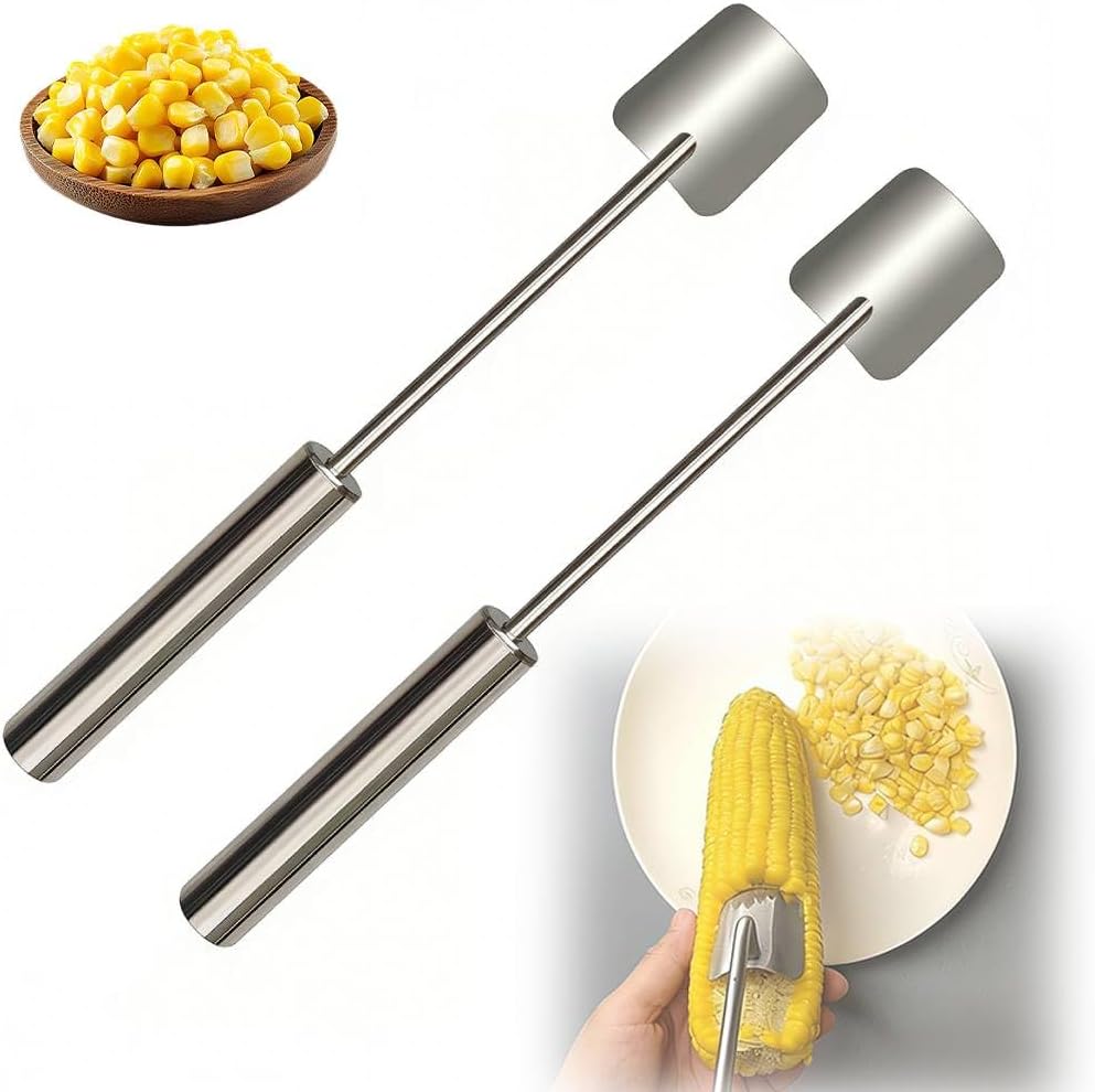 Corn Peeler for Corn on The Cob: Stainless Steel Corns Stripper Tool with Long Handle - Quick Corns Cutter for Kitchen, BBQ, Salad & Meal Prep (1)