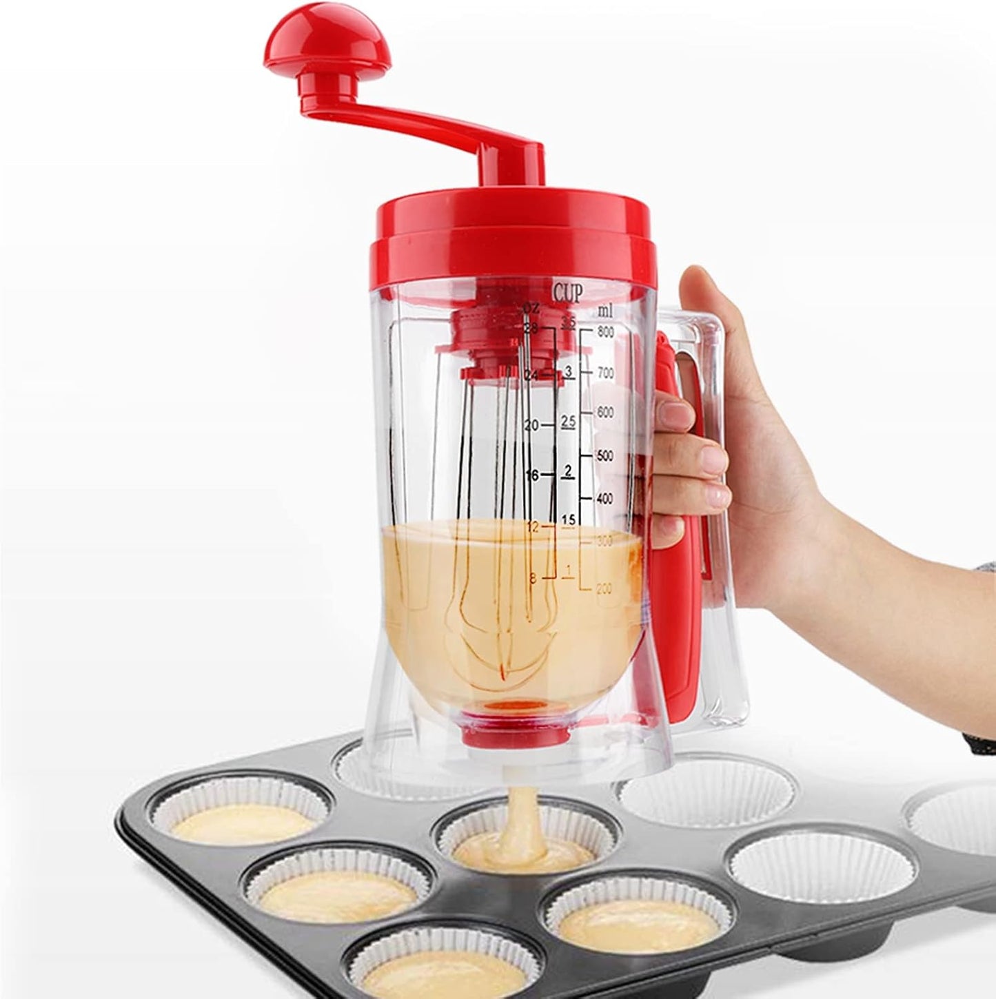 Pancake Batter Mixer and Dispenser, Hand Held Manual Pancake Cupcake Batter Mixer Dispenser Blender Machine Baking Tool for Making Cakes Waffles Betters