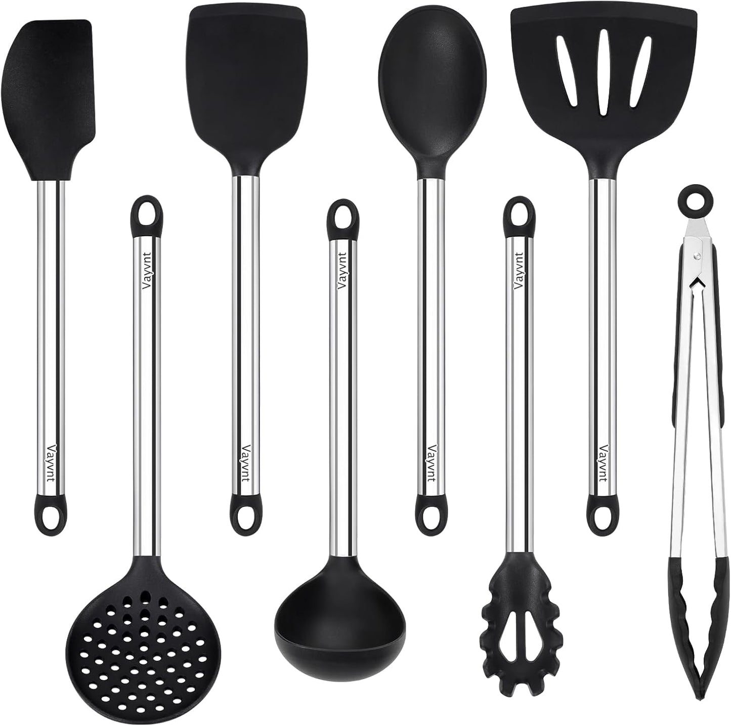 Vayvnt 4PCS Kitchen Utensils Set, Heat Resistant Silicone Utensils Set for Cooking, Non Scratch Spatula Spoons for Non Stick Pan, Large Kitchen Cooking Tools, Metal Long Handle&Dishwasher Safe, Blue