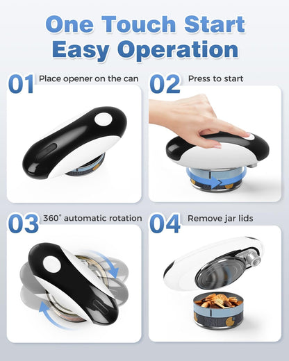 Auto Stop Electric Can Opener - Rechargeable Can Openers Smooth Edge for Seniors,One Touch Cut Opener Handsfree for Kitchen Portable for Any Size Cans