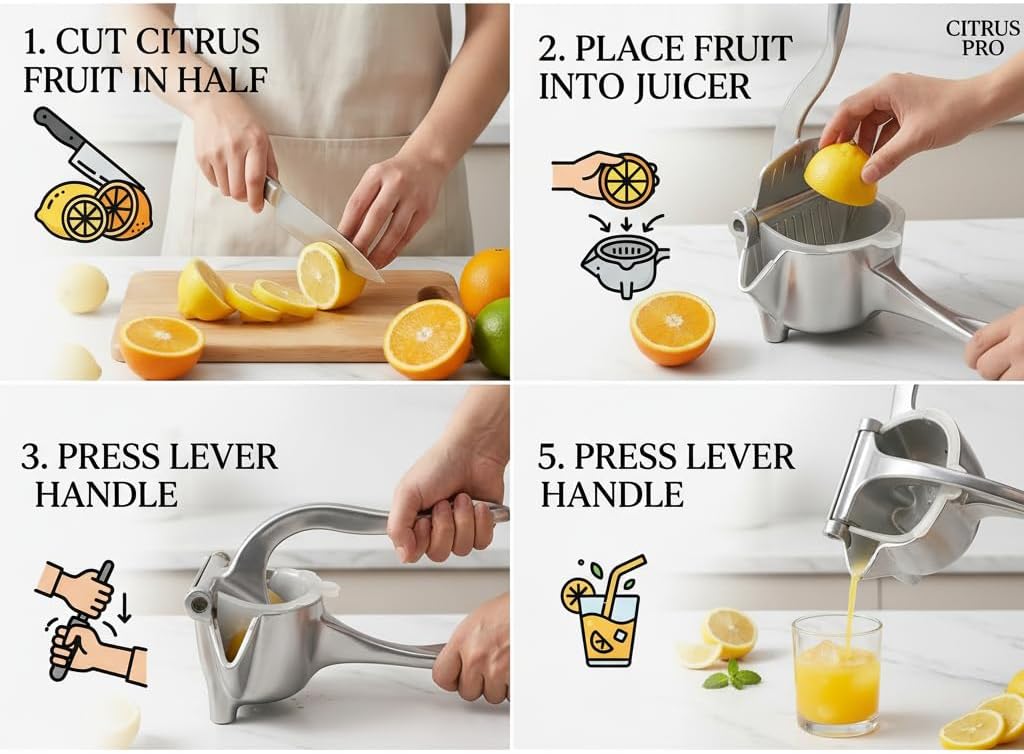 Manual Juicer Hand Press – Handheld Fruit Juicer Squeezer for Orange, Lemon, Lime & Citrus – Heavy Duty Metal Juice Squeezer with Non-Slip Base