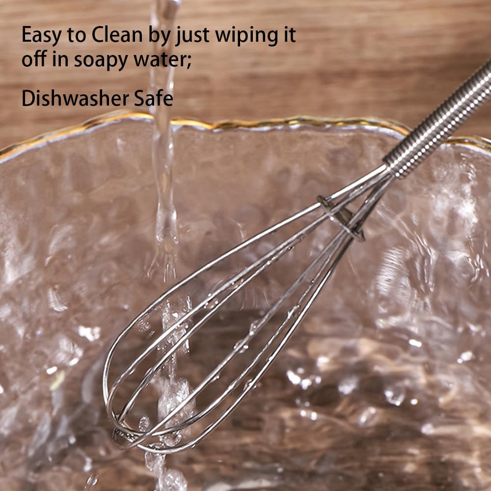 Stainless Steel Mini Whisk 2 Pcs, Small Wire Whisks Set with Wooden Handle, Kitchen Egg Beater Mini Hand Mixer for Cooking, 7.8inch