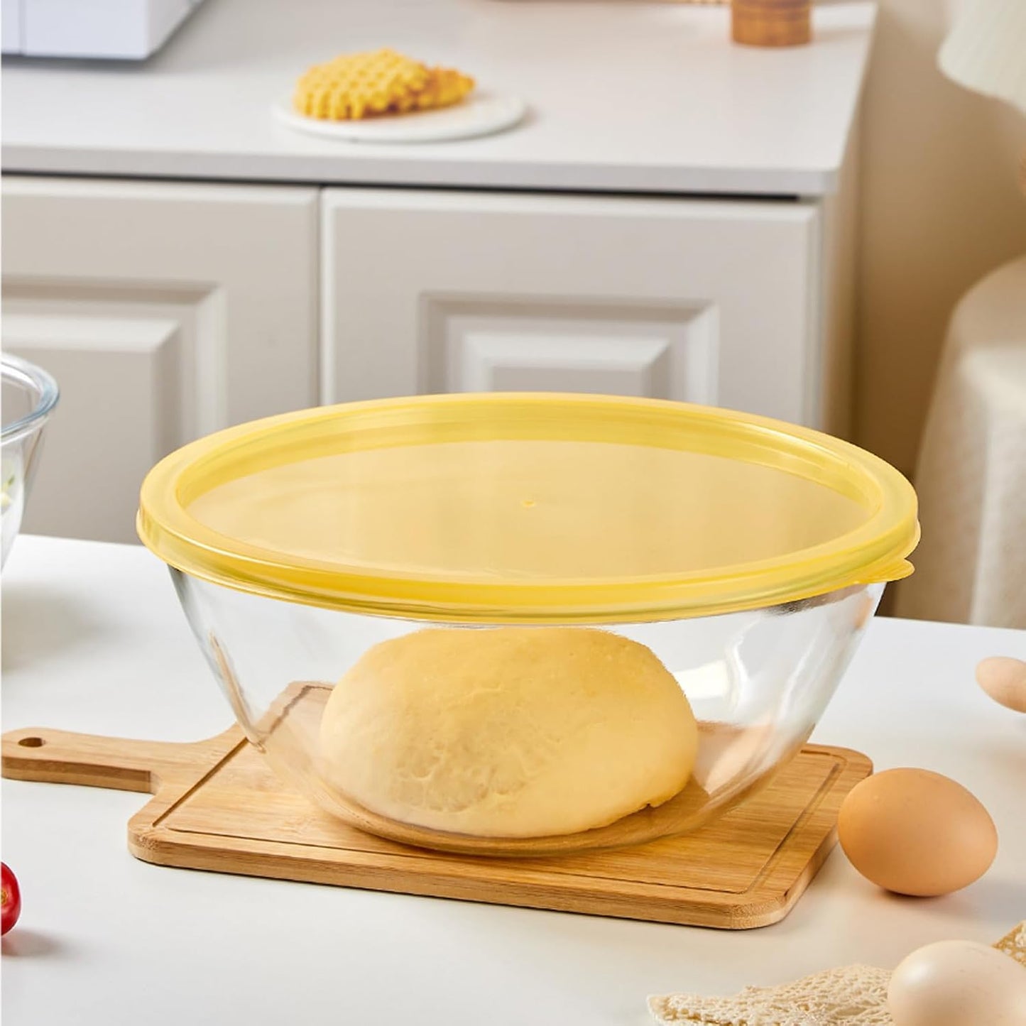 Large Glass Mixing Bowl with Lid, Clear Glass Salad Cooking Bowls for Sourdough, Salad and Storage Prepping and Baking Food Storage Set