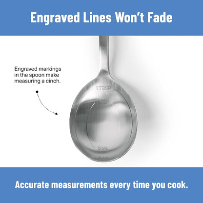 Misen Measuring Chef Spoon – Stainless Steel Cooking Spoon with Engraved Tablespoon Teaspoon and Milliliter Markings for Precise Measuring Mixing Sauces Dressings Marinades and Cooking Prep
