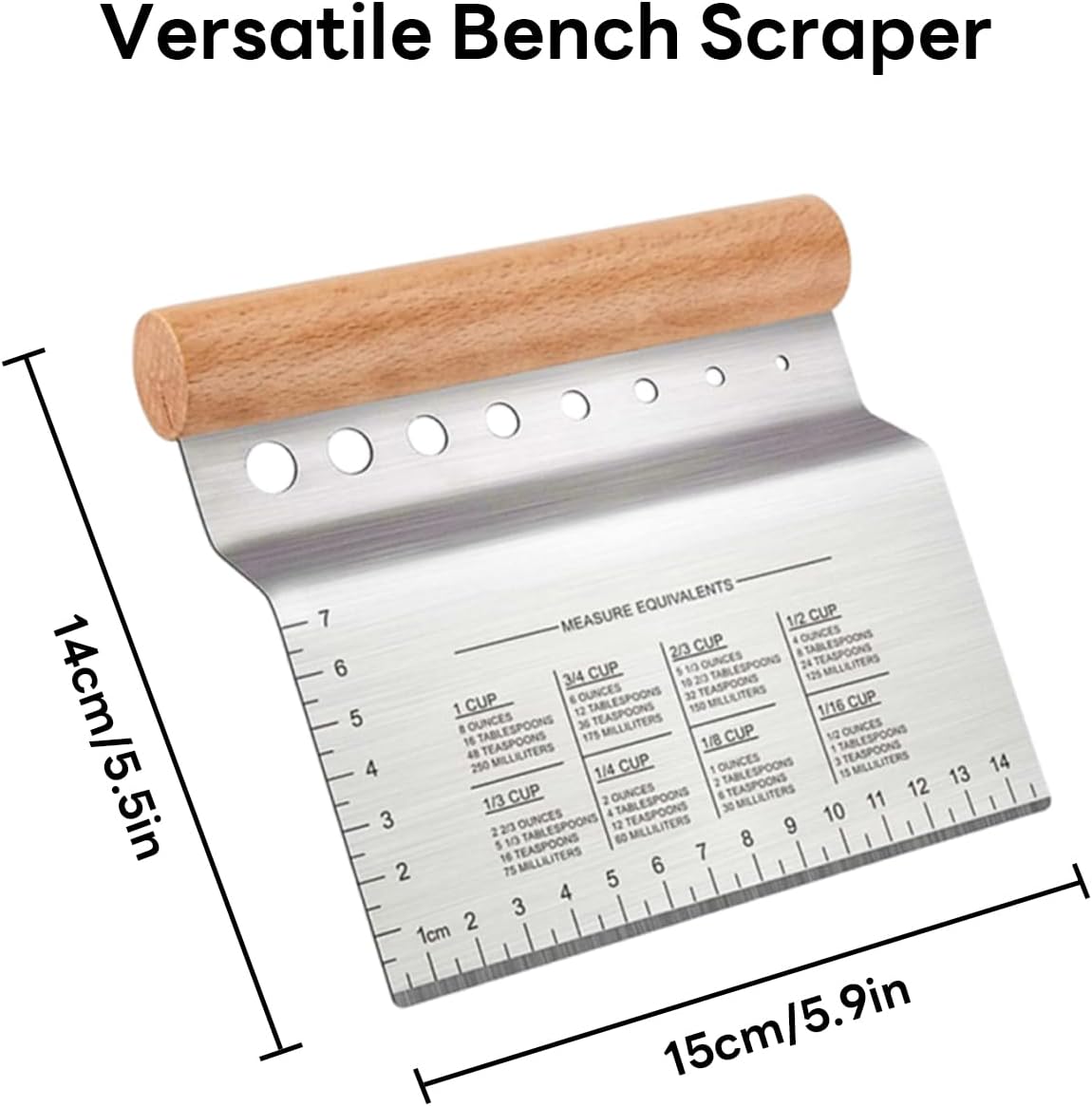 Bench Scraper Kitchen Herb Stripper,Dough Scraper Cutter,Food Scraper Tool Kitchen Stainless Steel with Measurement Markings