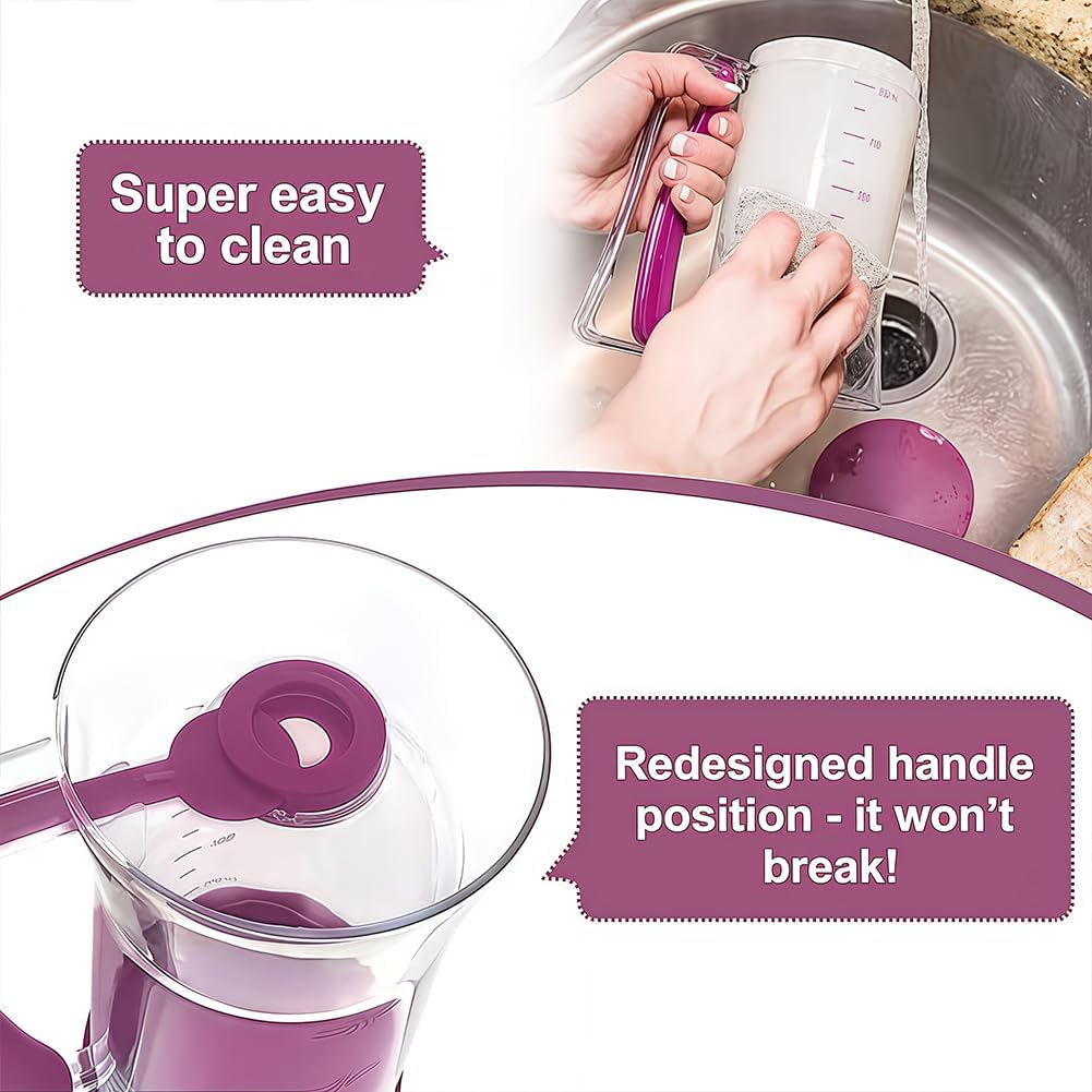 Pancake Batter Dispenser, Kitchen Must Have Tool for Perfect Pancakes, Cupcake, Waffle, Cake & Crepe, Batter Separator Maker with Measuring Label, milk dispenser and butter dispenser (Purple)