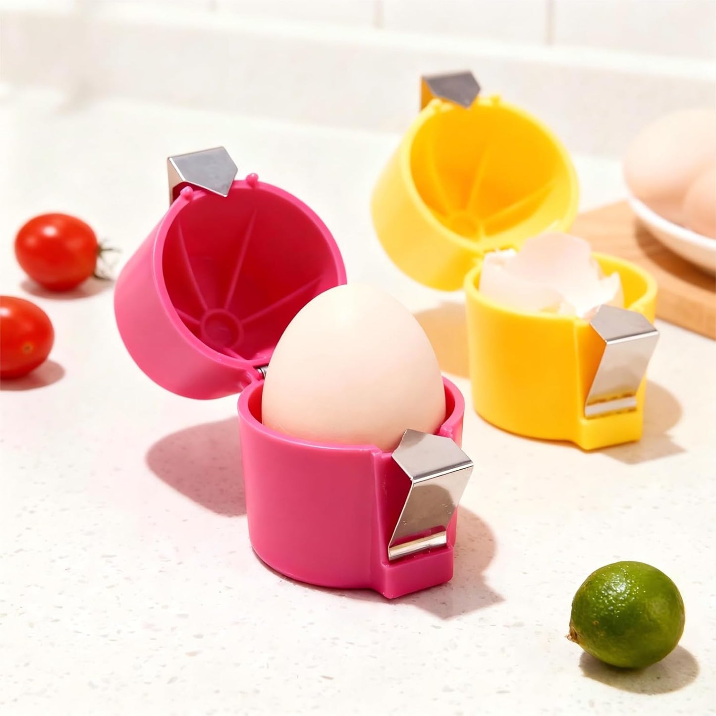 Premium PP Egg Shell Opener & Egg Cracker, Multifunctional Egg Peeler & Egg Opener Tool for Raw Eggs, Quick Clean Crack for Home Kitchen Gadgets, Stainless Steel Blade,Yellow Bright