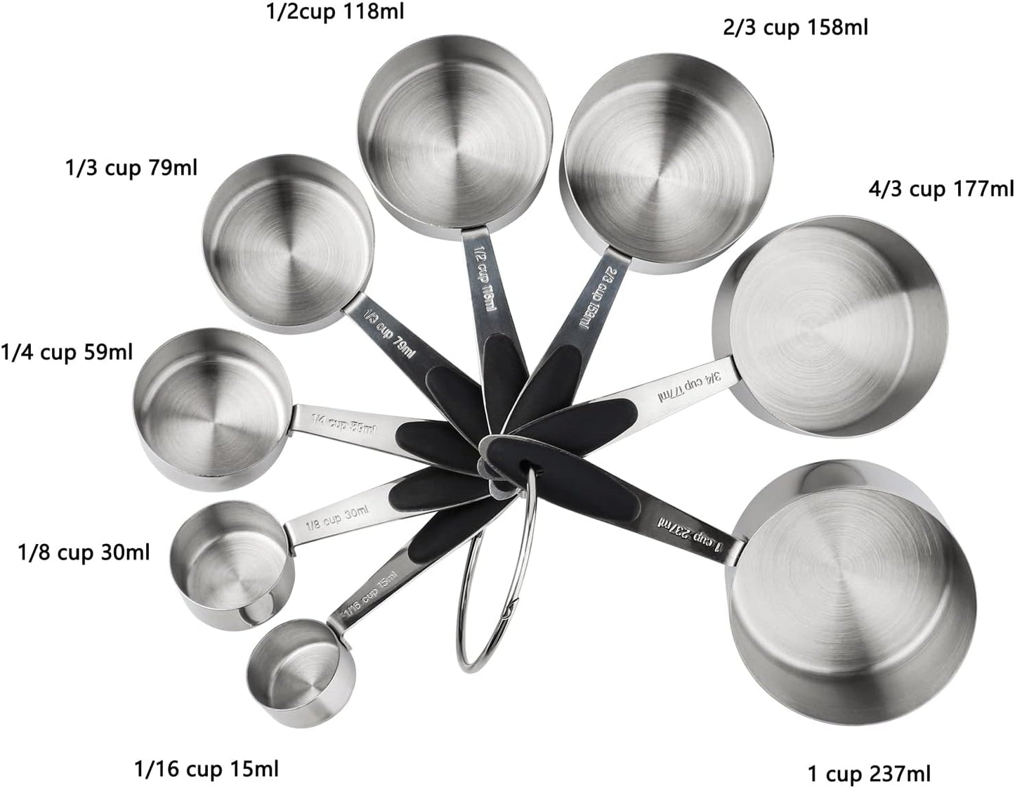 Measuring Cups and Spoons Set Stainless Steel Measuring Cups Double Sided Stackable Magnetic Measuring (Black)
