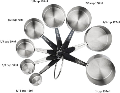 Measuring Cups and Spoons Set Stainless Steel Measuring Cups Double Sided Stackable Magnetic Measuring (Black)
