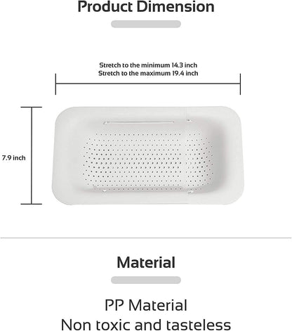 Extendable Strainer Basket Over the Sink Colander Vegetables Noodle Pasta Food Drain Basket Space Saver Portable Drainer (Grey)