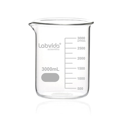 Upgrated 6 Size Low Form Glass Beaker Set, 25ml 50ml 100ml 250ml 500ml 1000ml, 3.3 Boro Glass beakers with Printed Graduation, LVA019