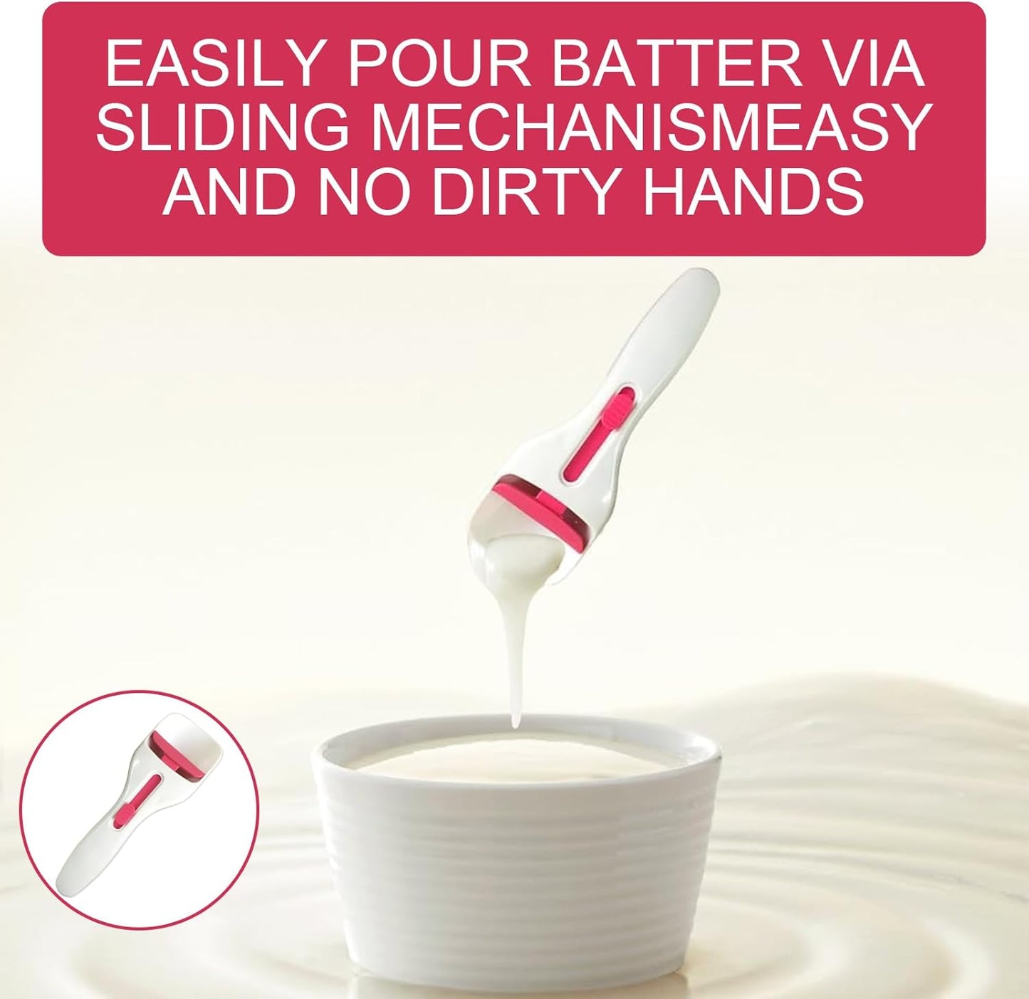Cupcake Scoop Batter Dispenser, One-Touch Sliding Button Dispenses Batter, Easy to Clean Home Batter Dispenser Baking Tool for DIY Cupcakes, Muffins, Pancakes and Other Baked Goods