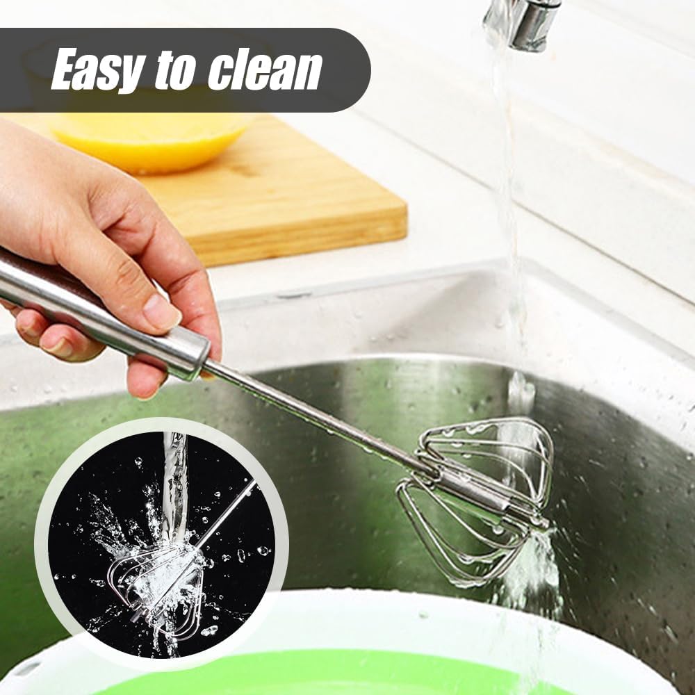 Stainless Steel Semi-Automatic Whisk, 2025 New Egg Whisk Hand Push Rotary Blender, Manual Mixer Stirrer Kitchen Tool for Blending, Whisking, Beating, Stirring (10in)