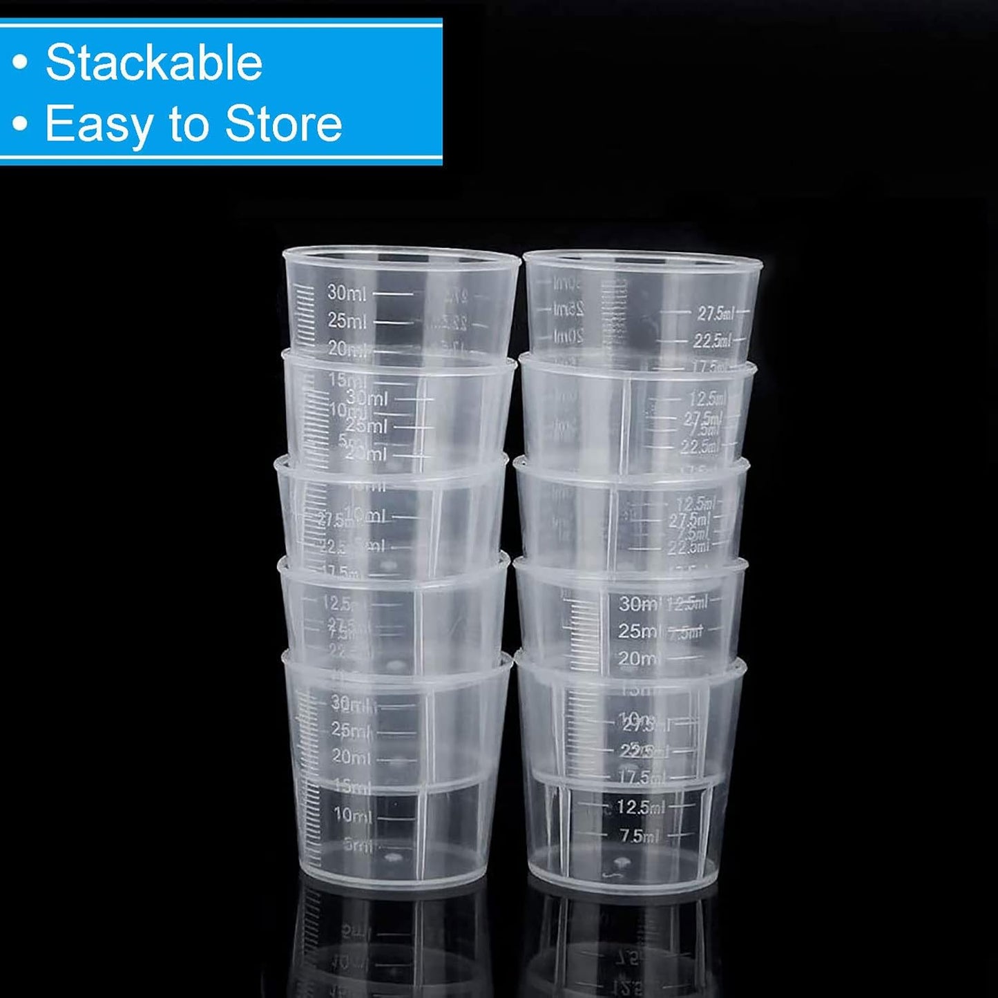 30ml Plastic Liquid Measuring Cups - Mini Clear Kitchen Medicine Cups Transparent Labs Graduated Beakers Baking Cooking Home Lab Measure Tool (10 Packs,1oz,Transparent)