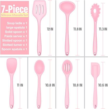 E-far Silicone Cooking Utensils Set, 7-Piece Black Heat Resistant Kitchen Utensils Set, Kitchen Nonstick Tools Spatula Ladle Spoon Pasta Server for Non-stick Cookware, Non-Toxic & Dishwasher safe