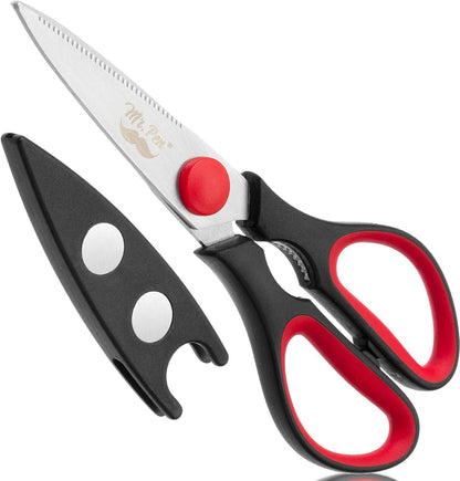 Mr. Pen- All Purpose Kitchen Shears with Protective Sheath, 8 Inch, Dishwasher Safe, Stainless Steel Food Scissors with Micro-Serrated Blades, Soft Grip Comfort Handle, Durable Utility Kitchen Shears