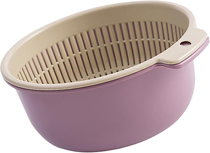 Fruits Vegetables Washing Basket,Round Plastic Double Layer Kitchen Strainer Colander Bowl Set Pasta Noodles Washing Basket for Fruit Vegetable Wash ()