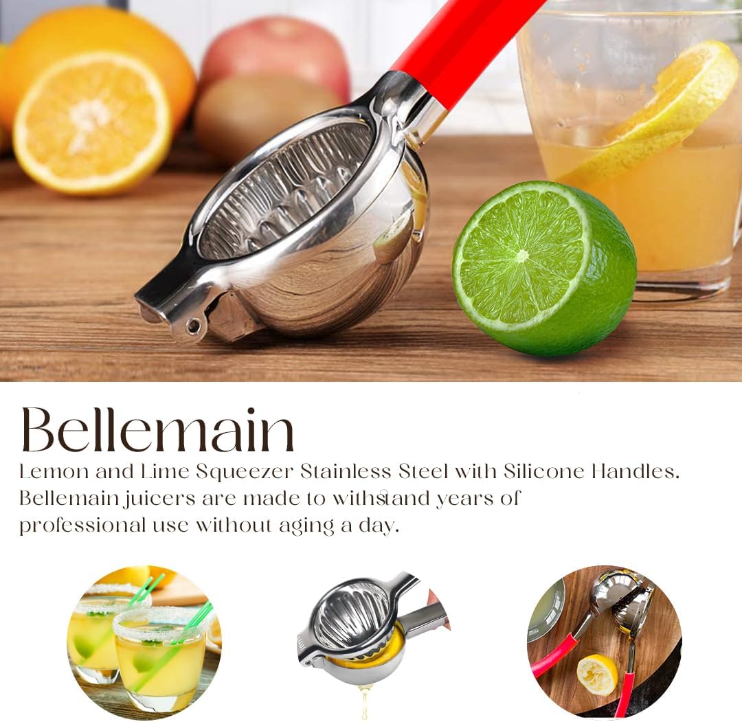 Bellemain Citrus Juicer | Metal Lemon Squeezer | Lime and Lemon Juicer Stainless Steel with Silicone Handles | Manual Juicer, Citrus Squeezer, Hand Held Juicer | Bar Juicer for Bartender (White)
