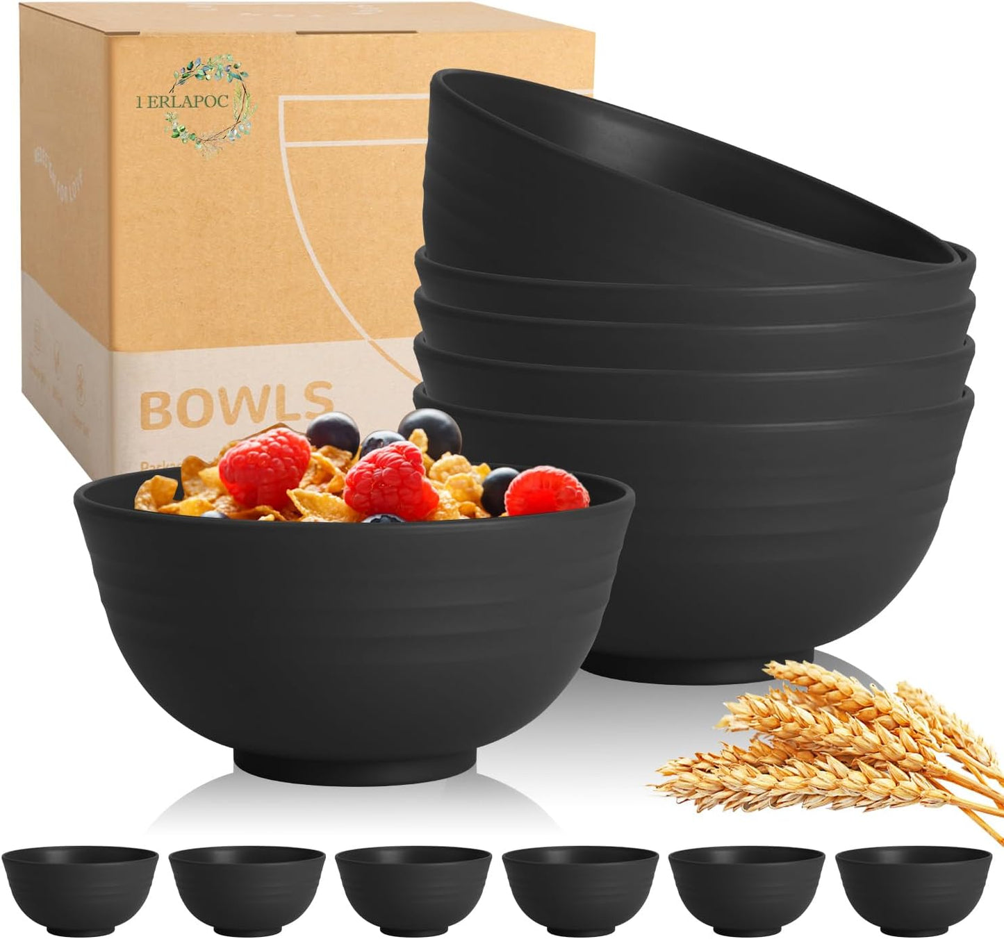 Wheat Straw Bowls Set with Lids, Unbreakable 40 OZ Cereal Bowls Set of 4, Salad Container for Lunch, Microwave & Dishwasher Safe Bowl Set for Kitchen, Picnic, RV, Camping, Multi