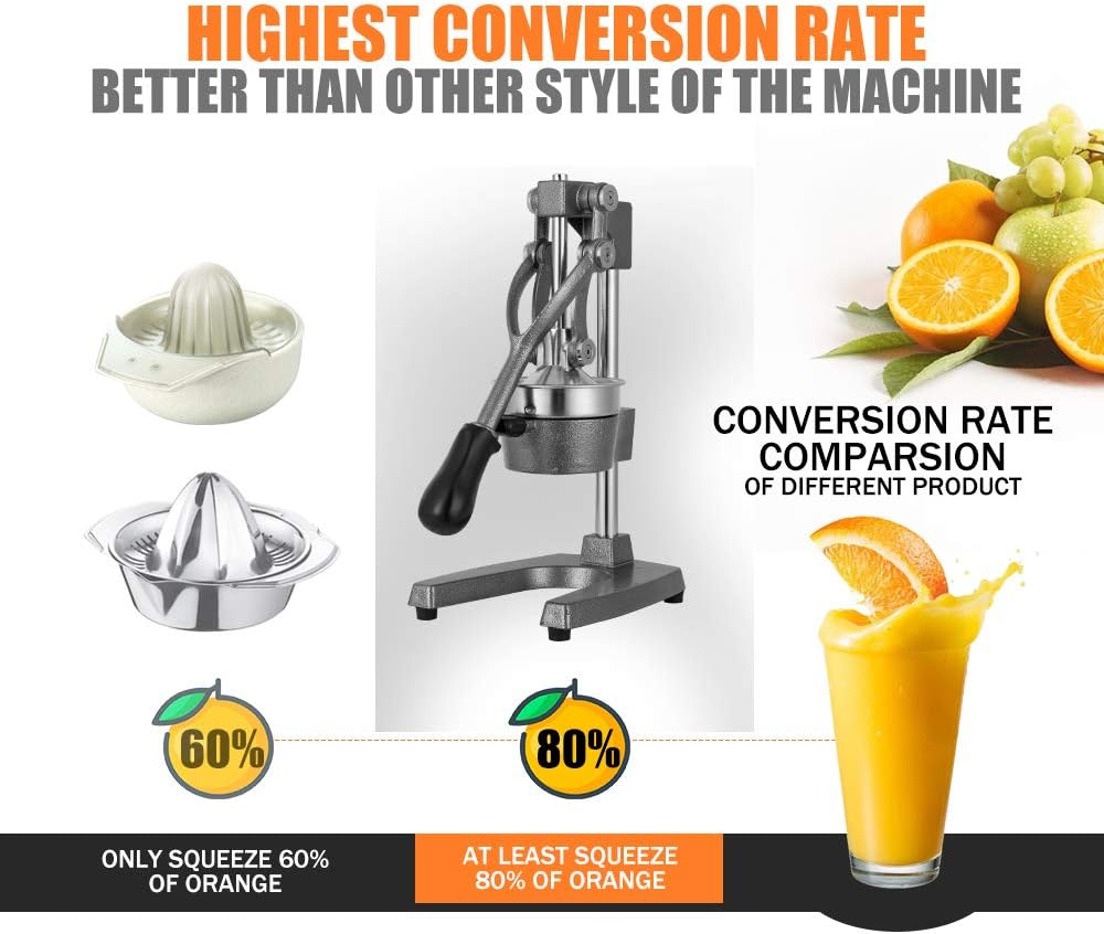 Commercial Heavy Duty Cast Iron Hand Press Manual Orange Citrus Lemon Lime Grapefruit Pomegranate Fruit Juice Squeezer Machine with Stainless Steel Cup