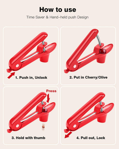 Cherry Pitter, Cherry Pit Remover Tool Cherries Corer Pitter with Hand-held Push, Olive Seed remover stones with lock design, Durable Cherries seed Corer for Cherry Jam -Black