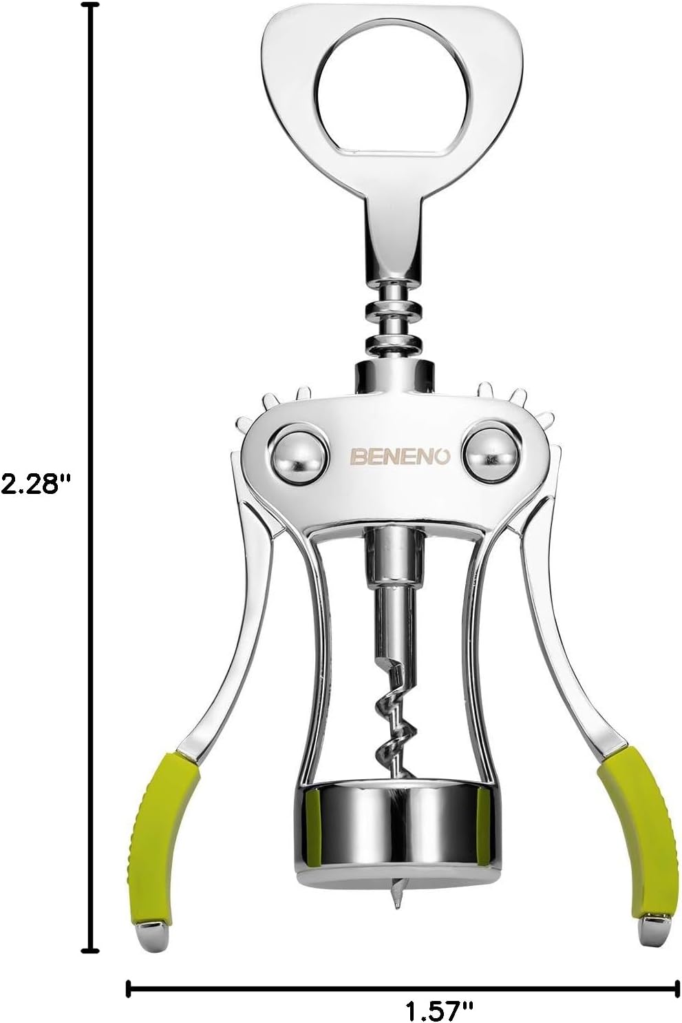 Beneno Wine Opener, Zinc Alloy Premium Wing Corkscrew with Multifunctional Bottles Opener, Sharp Wine Corkscrew with Ergonomic Non-Slip Wing Handle, Silver
