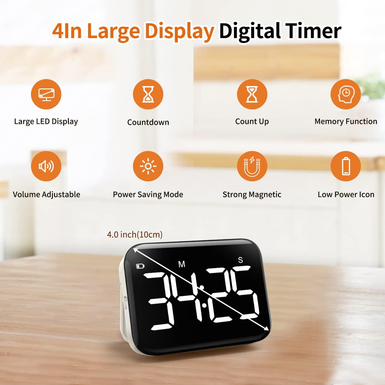 VOCOO Magnetic Kitchen Timer for Cooking with Count Up Countdown, Digital Timer Battery Powered with Large Display, 2 Brightness and Volume Levels for Classroom, Teacher, Kids (Red)