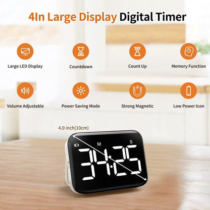 VOCOO Magnetic Kitchen Timer for Cooking with Count Up Countdown, Digital Timer Battery Powered with Large Display, 2 Brightness and Volume Levels for Classroom, Teacher, Kids (Red)