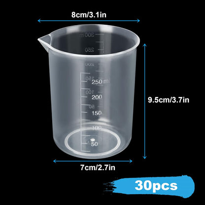 100Pcs 100ML Plastic Graduated Measuring Beaker Set, Clear Liquid Measuring Mixing Cups for Epoxy Resin, Liquid Container Beakers for Resin Epoxy Paint Food, Lab Use, Raised Graduations, Tapered Spout
