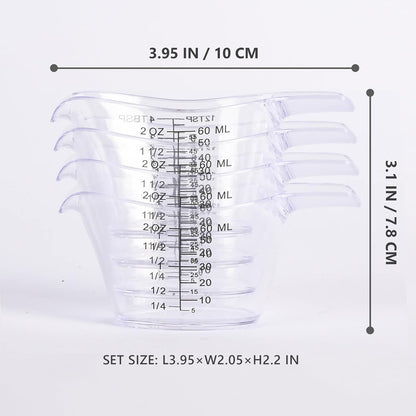 4 Pack Small Measuring Cups, 2oz/60ml Mini Measuring Cup with tsp/Tbsp/oz/ml Markings, Clear Easy-Read Scale for Kitchen, Resin, DIY, Beauty Mixing (4)
