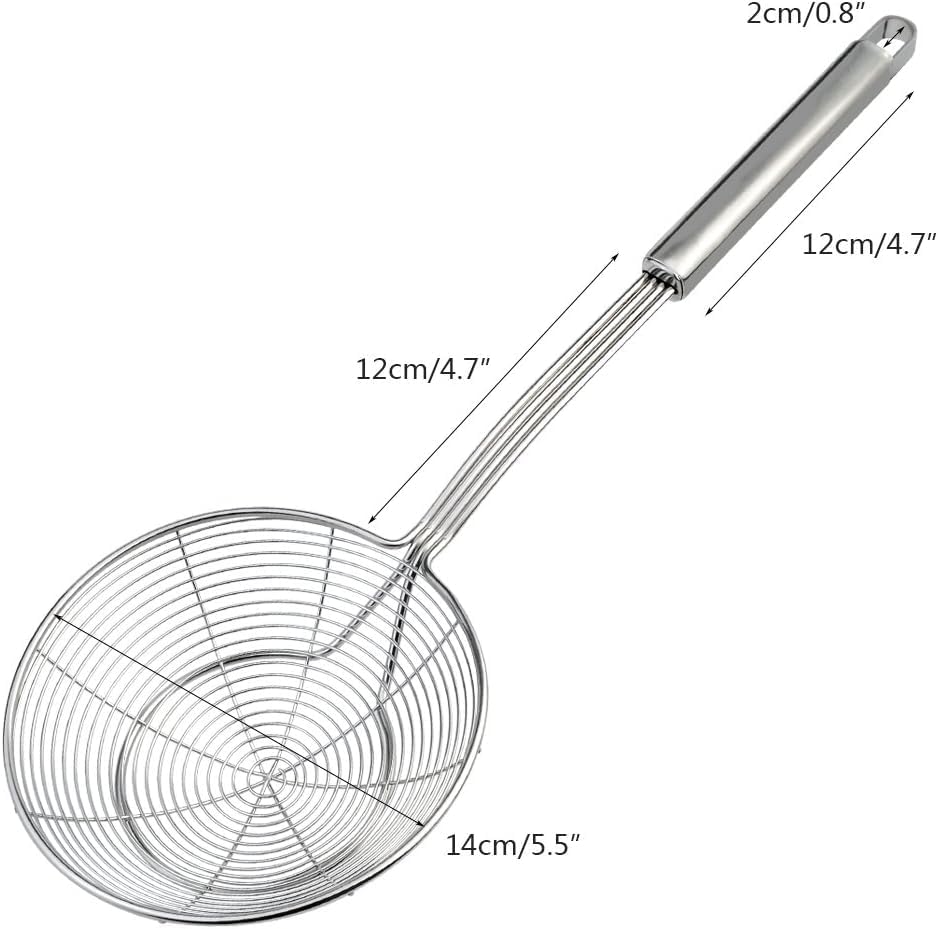 Stainless Steel Strainer Stainless Steel Spider Strainer, Ladle,Wire Skimmer with Spiral Mesh,Professional Grade Handle Skimmer, Kitchen