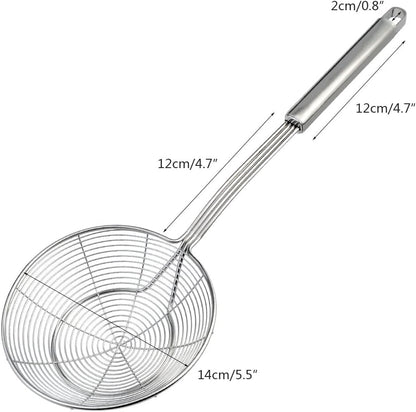 Stainless Steel Strainer Stainless Steel Spider Strainer, Ladle,Wire Skimmer with Spiral Mesh,Professional Grade Handle Skimmer, Kitchen