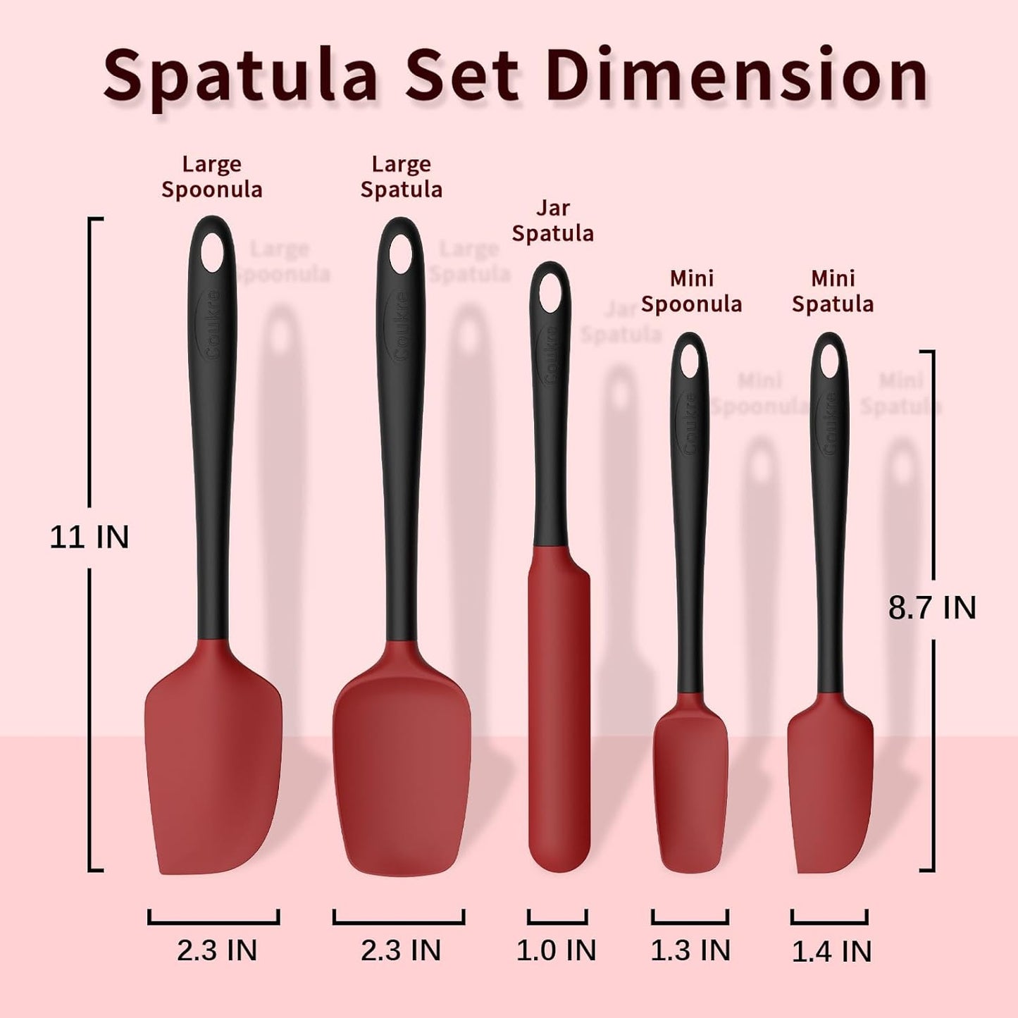 Coukre Silicone Spatula Set of 5,High Temperature Resistant, Food Grade Silicone, Dishwasher Safe, for Baking, Cooking (Aqua Green)