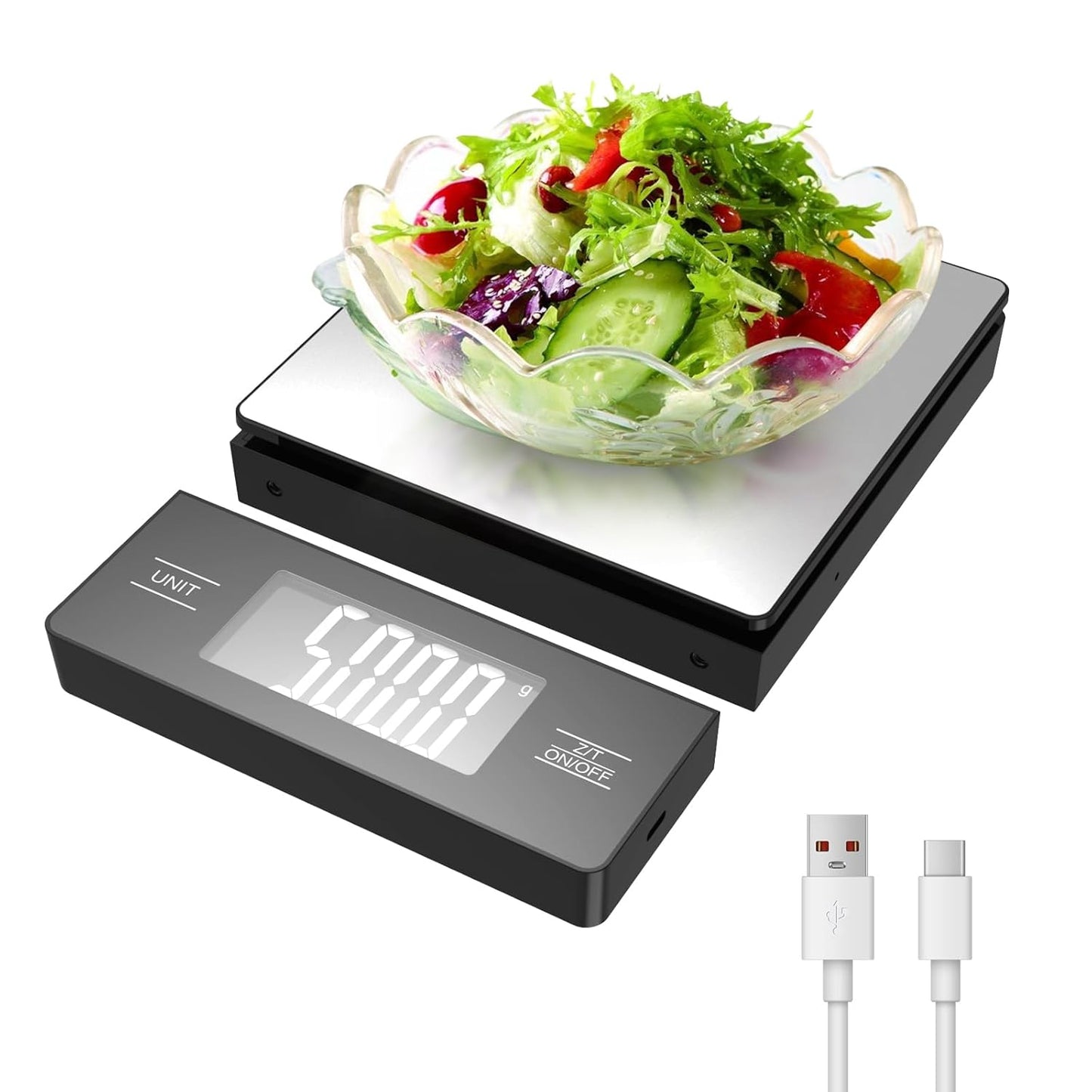 Kitchen Scale with Detachable Display Wireless Stainless Steel Digital Food Scale, 11lb/5kg, 1g Precision, Backlit LCD, Tare Function for Baking, Coffee Brewing & Cooking, Metallic/Black
