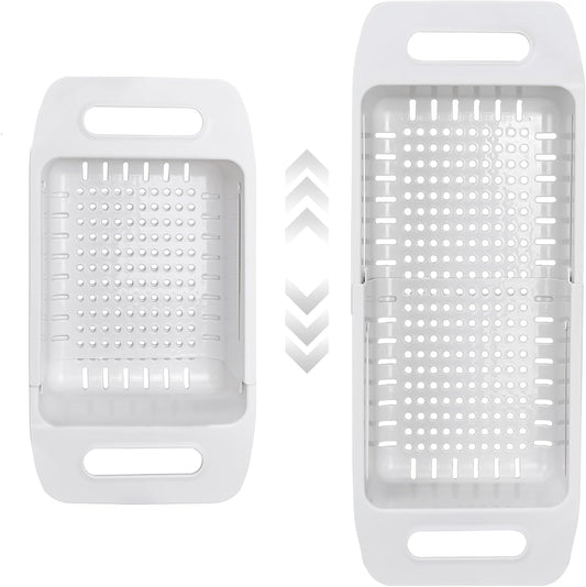 VECELO Expandable Over the Sink Colander Strainer Basket, Kitchen Strainers and Colanders for Washing Vegetables and Fruits, Draining Cooked Pasta, Drying Dishes, Gray