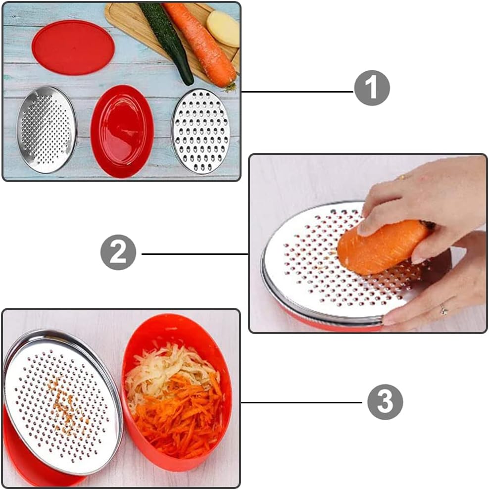 Cheese Grater Two Side Vegetable Slicer Stainless Steel Potato Shredder with Container Use for Carrots Cucumbers Onion Potato