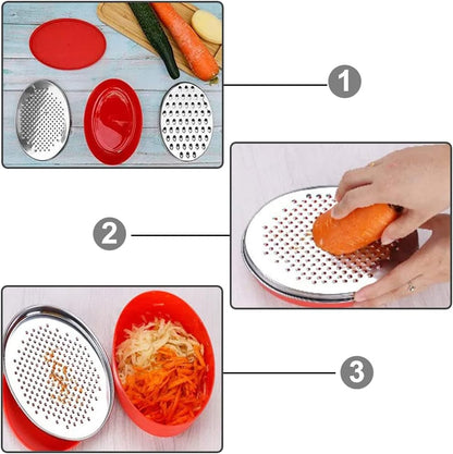 Cheese Grater Two Side Vegetable Slicer Stainless Steel Potato Shredder with Container Use for Carrots Cucumbers Onion Potato