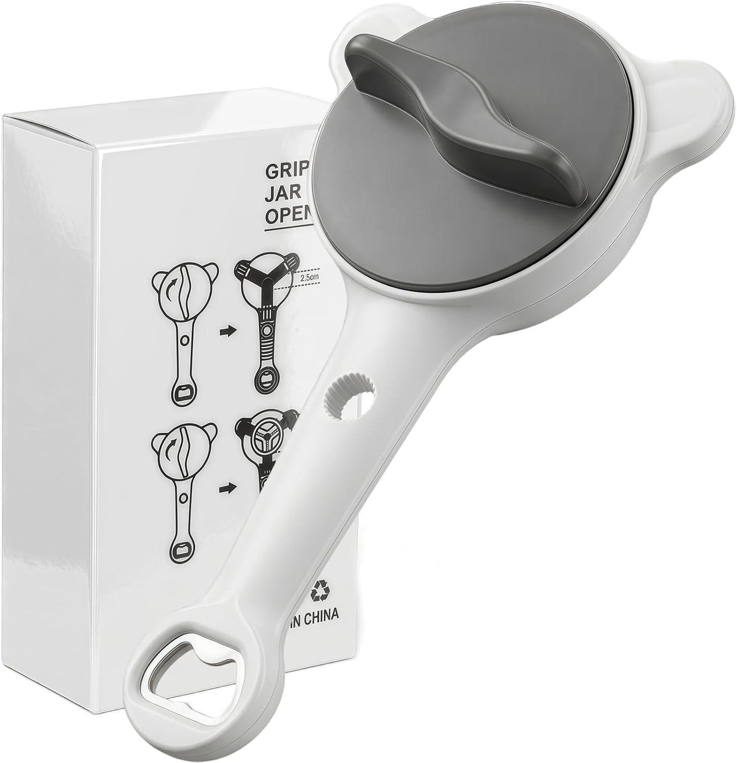 4-in-1 Adjustable Jar Opener for Weak Hands & Seniors — Ergonomic Non-Slip Handle, Multi-Size Lid Remover for Mason Jars, Bottles & Cans (Grey)