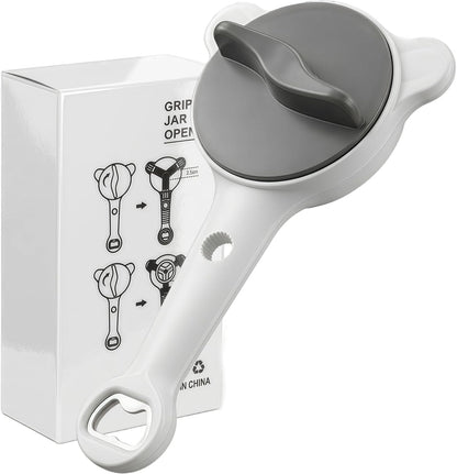 4-in-1 Adjustable Jar Opener for Weak Hands & Seniors — Ergonomic Non-Slip Handle, Multi-Size Lid Remover for Mason Jars, Bottles & Cans (Grey)