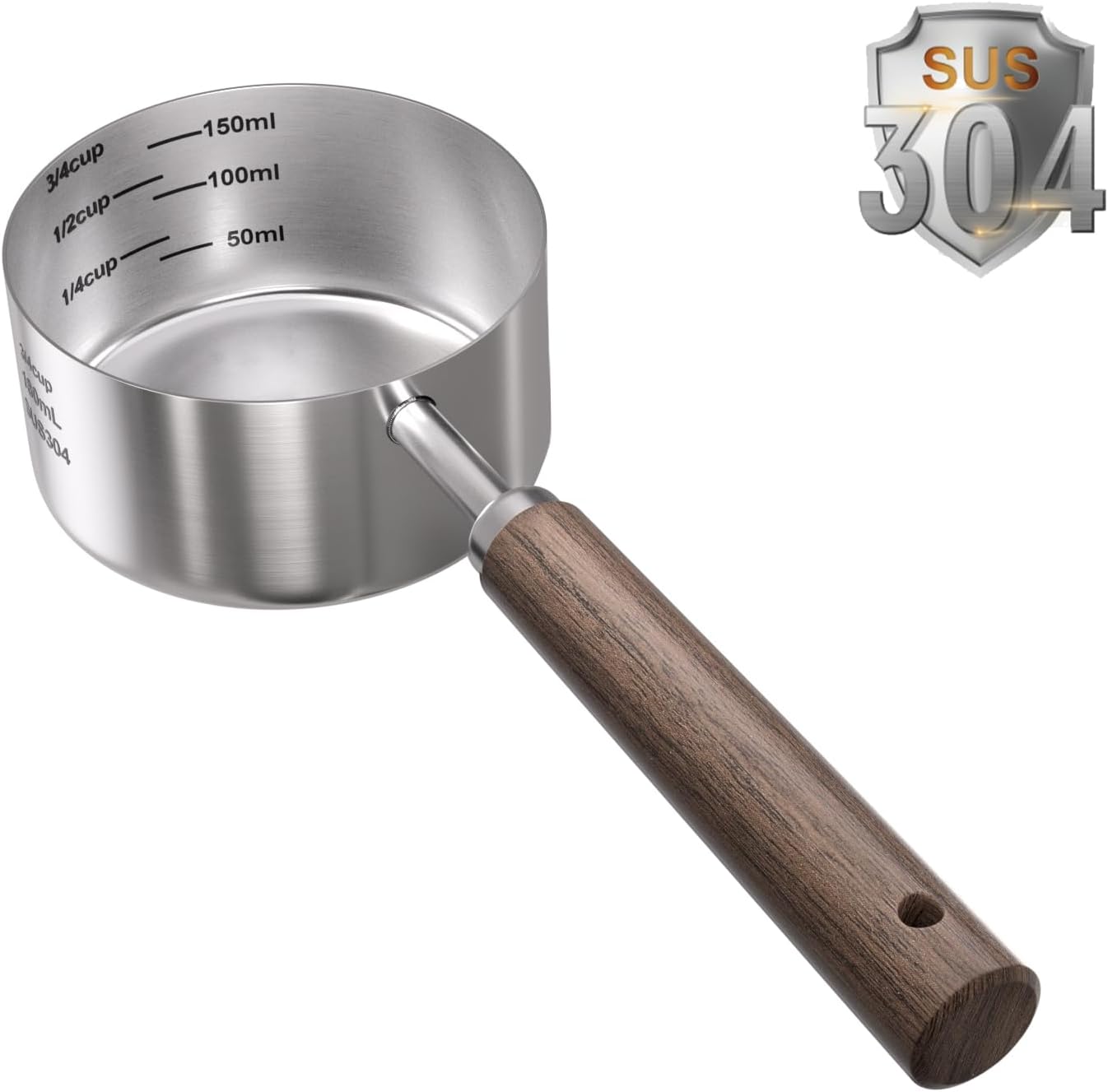 Food Scoop Measuring Cup - 1/4 Cup (4 Tablespoon | 2 Oz. | 60 mL),304 stainless steels,Black walnut long handle