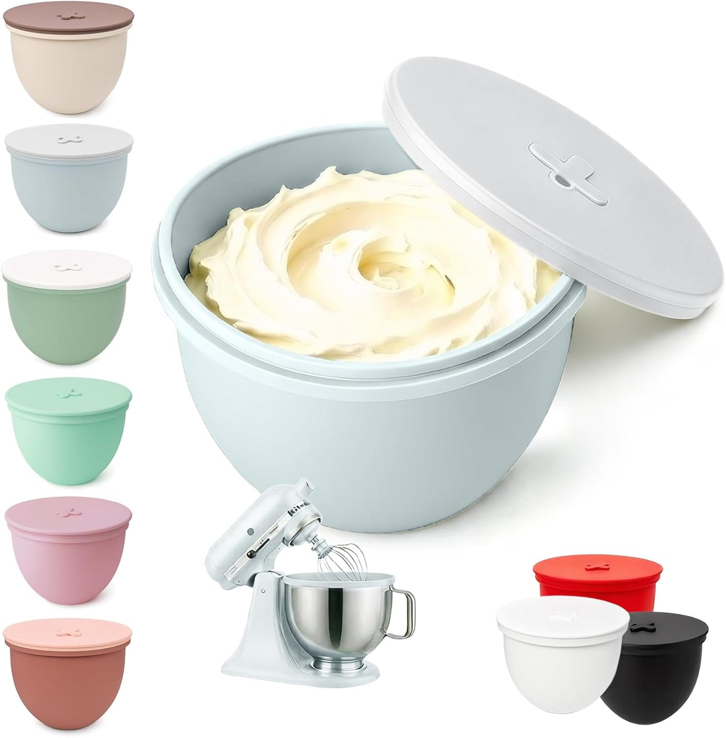 Omoiyari Premium MultiColors 3-Pack Silicone Bowl Liners with Lids for KitchenAid 7-Qt Bowl-Lift (Only), 2mm Extra-Thick Silicone, Odour-Free,Air Valves for Dough Proofing,Dishwasher Safe, BPA Free