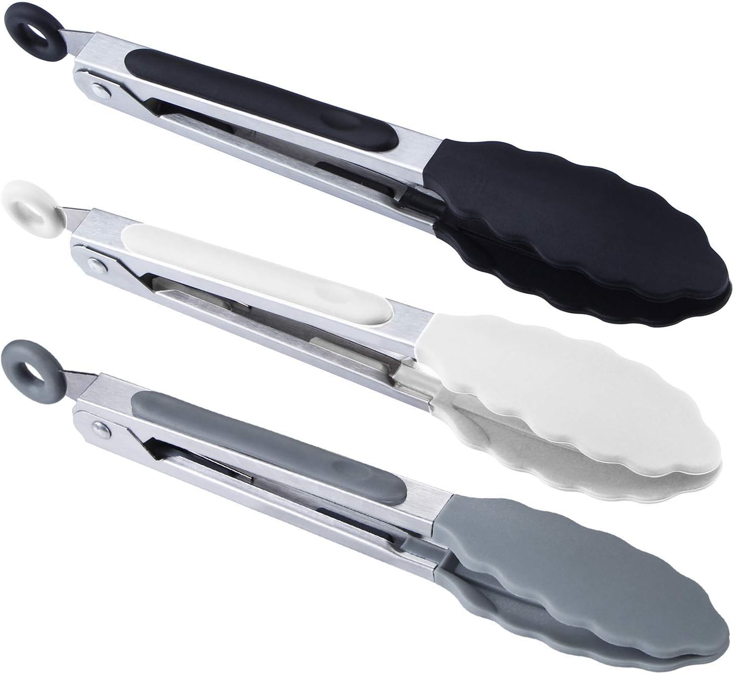 7 inch Cooking Tongs, MSY BIGSUNNY Set of 3 Mini Kitchen Tongs Silicone Serving Tongs With Silicone Tips for FoodGrill, Salad, BBQ (Snow White)