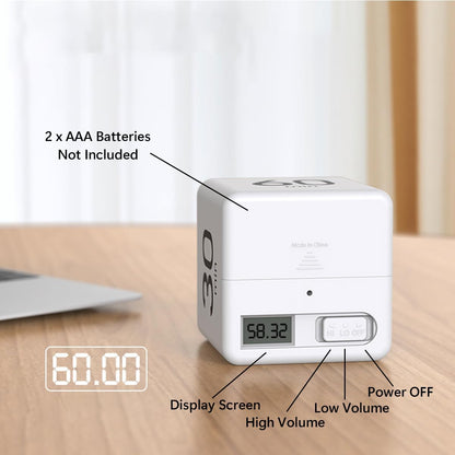 Cube Timer, Gravity Sensor Flip Timer for Study, Work, Game, Task, Kitchen, Kids, ADHD, Productivity, Workout (White 15-20-30-60)