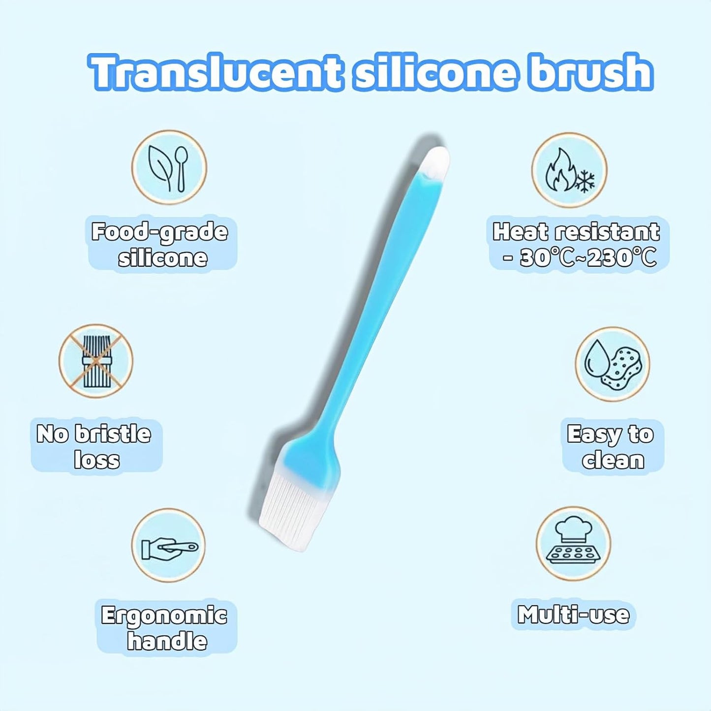 Silicone Basting Pastry Brush, 10.35 Inch, Blue, Food Grade, Heat Resistant -30°C to 230°C, No Bristle Loss, for Baking, BBQ, and Cooking