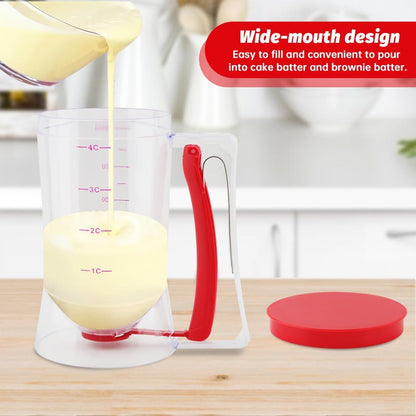 4 Cup Pancake Batter Dispenser With 1 Cupcake Batter Dispenser Scoop, Pancake Maker with Measuring Label And Squeeze Handle,for Pancakes, Cupcake, Waffle, Muffin Mix(red)